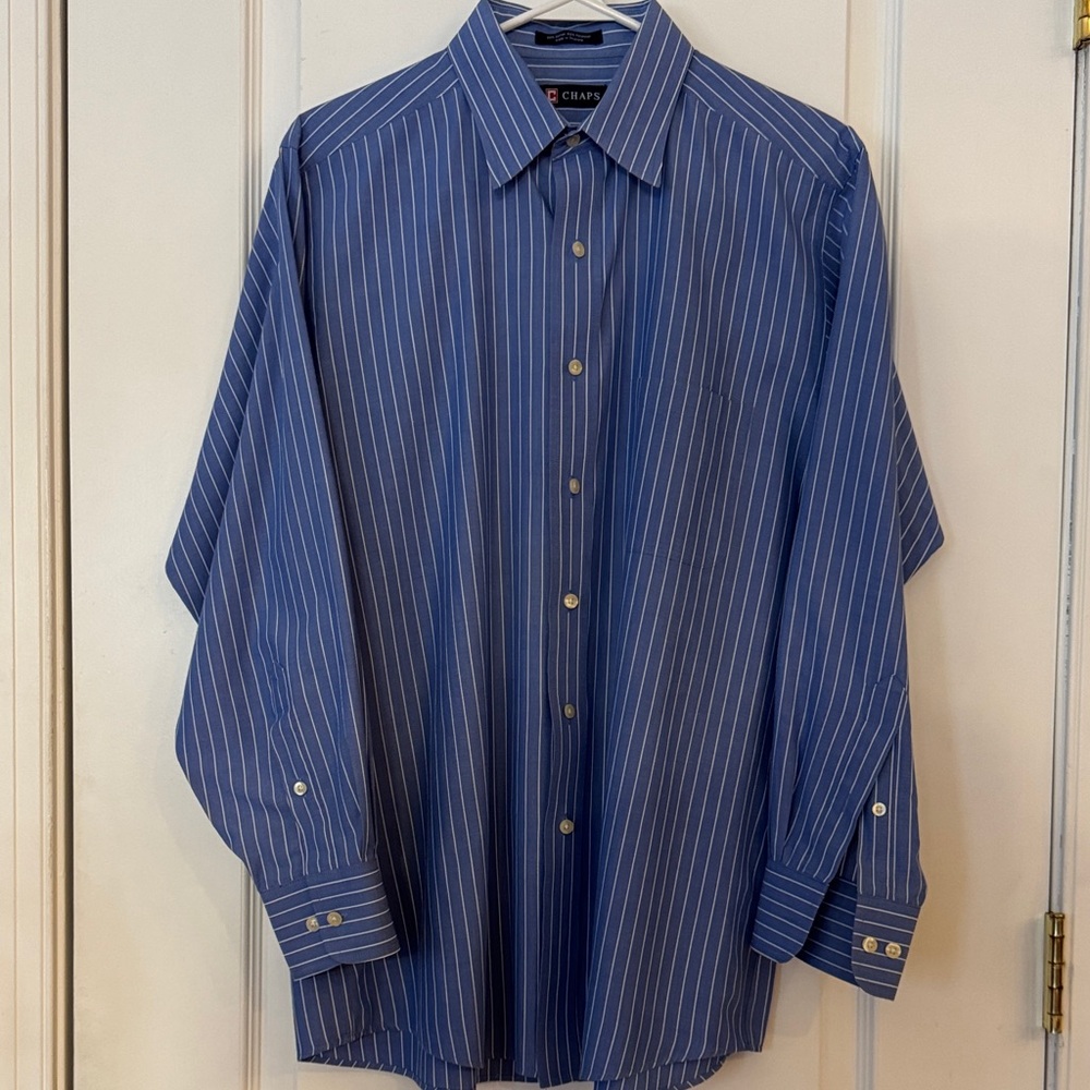 Chaps Men's Shirt in Blue with White Stripes